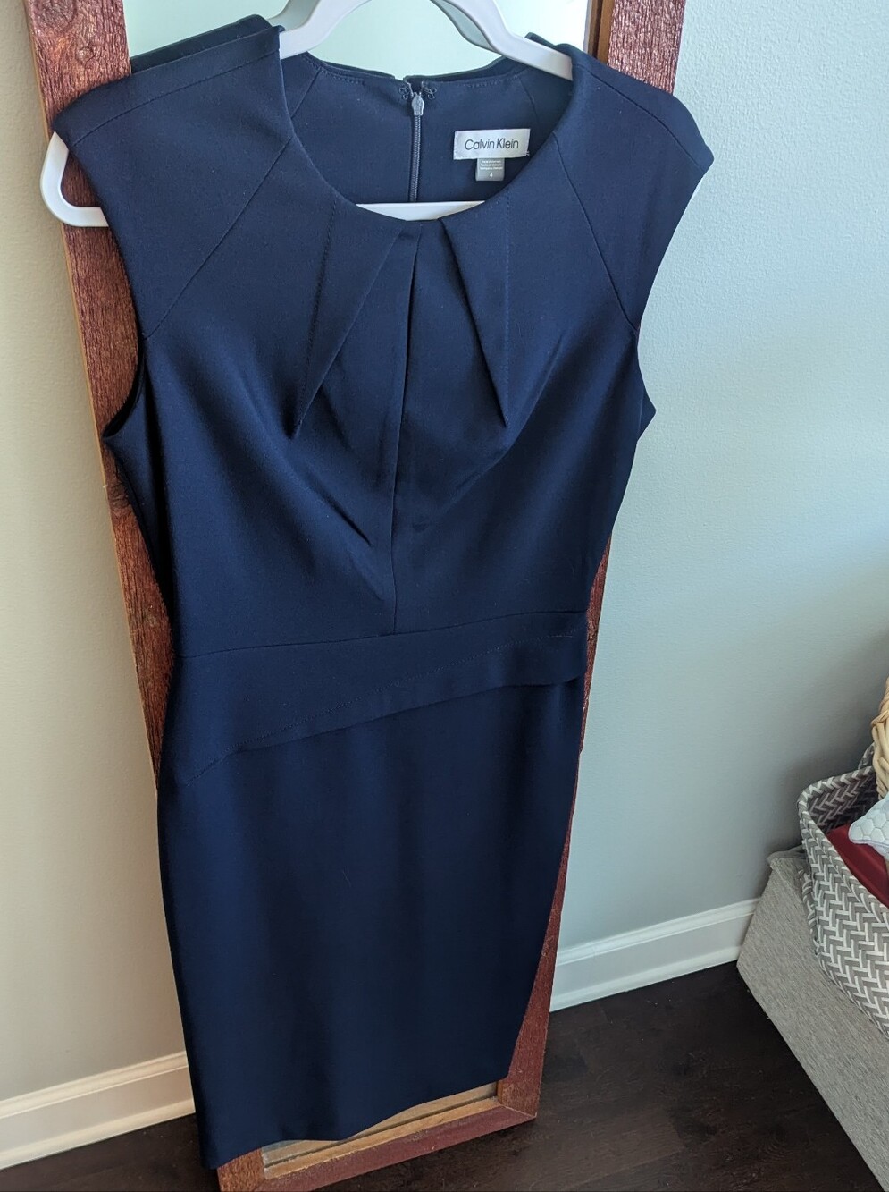 Calvin Klein Dark Navy Sleeveless Pleated Sheath Dress
